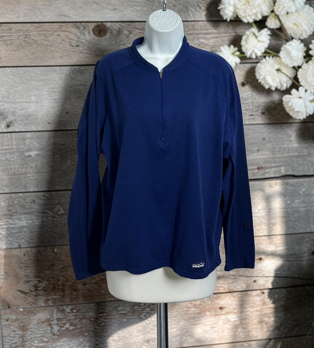 Women's Patagonia Blue 1/4 Zip Pullover Sz Large Athletic Sweatshirt Long-Sleeve